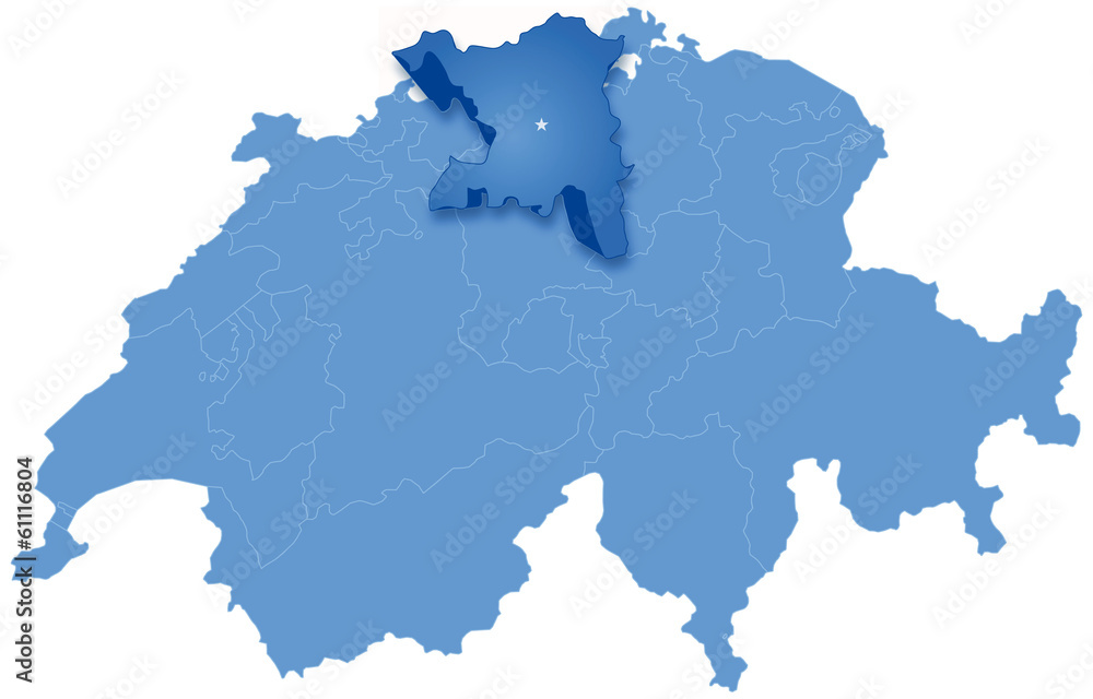 Map of Switzerland where Aargau is pulled out