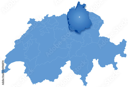 Map of Switzerland where Zürich is pulled out