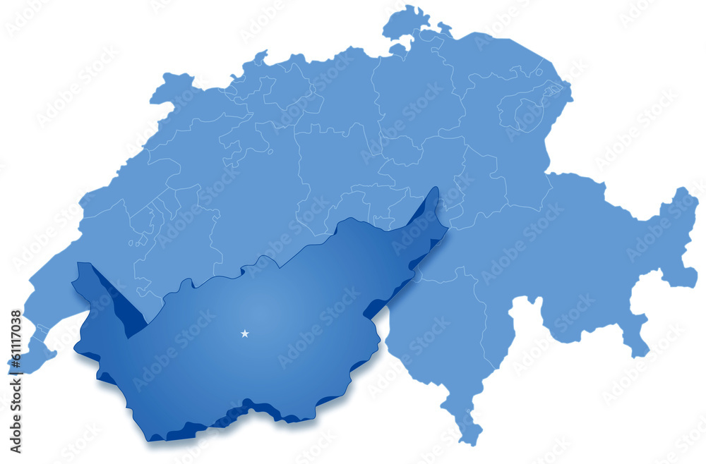 Map of Switzerland where Valais is pulled out