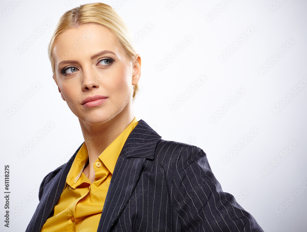 Portrait of smiling business woman, isolated on grey background Portrait of smiling business woman, isolated on grey background