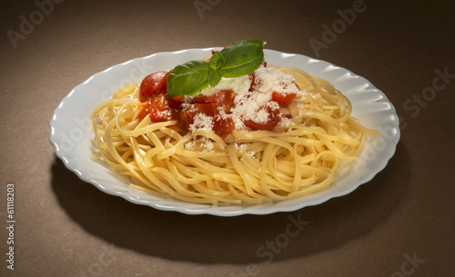 dish with spaghetti and tomato souce