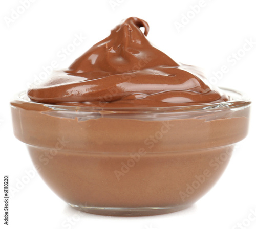 Chocolate cream in bowl isolated on white