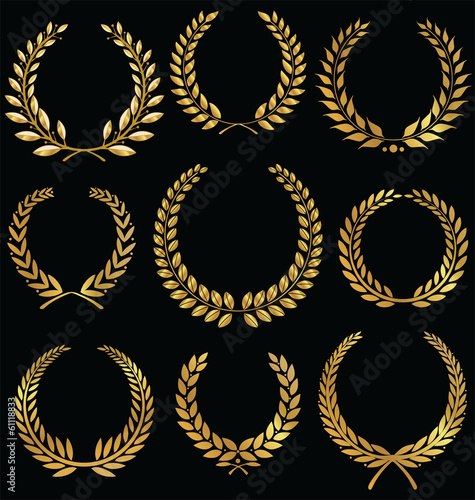 Golden laurel wreath, set