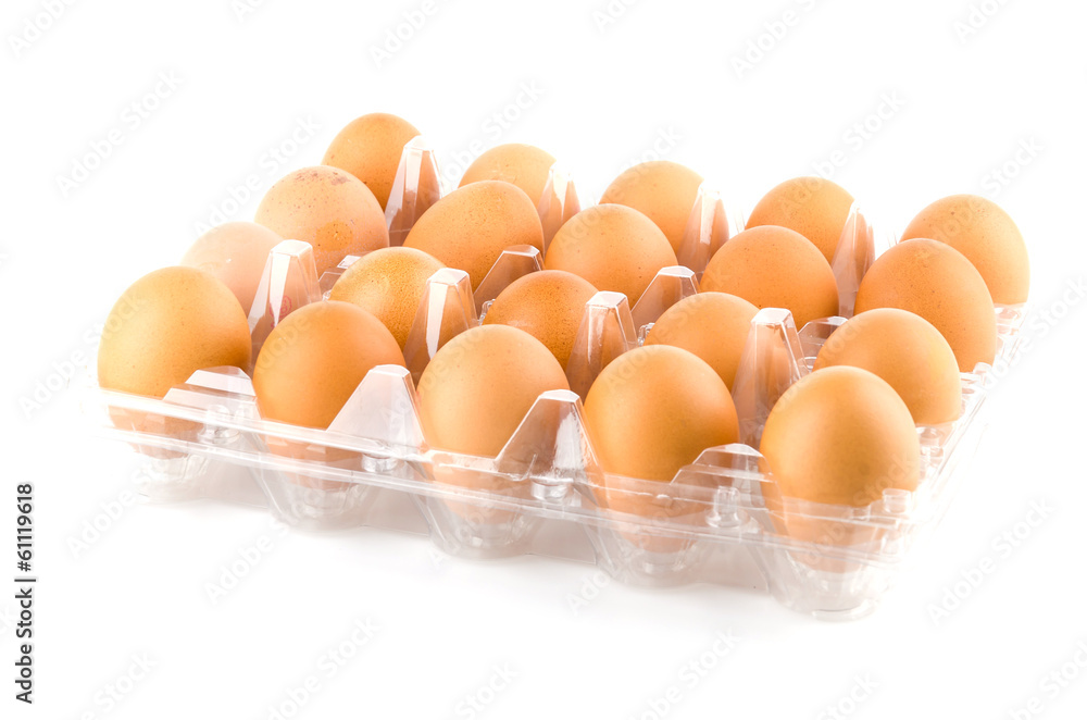 Eggs packed isolated white background Eggs packed isolated white background
