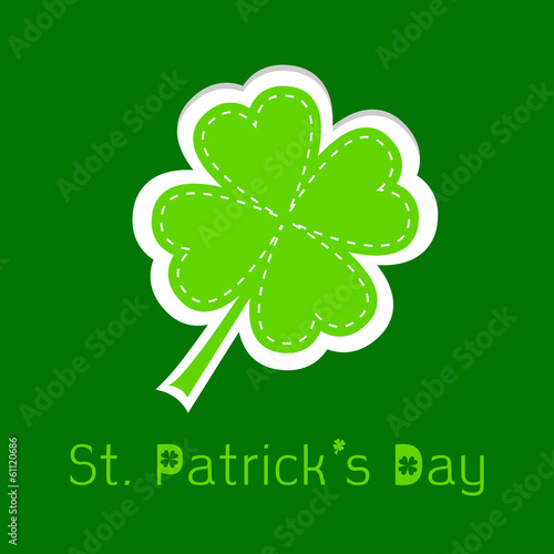 Paper clover leaf. Dash line. Happy St. Patricks day.