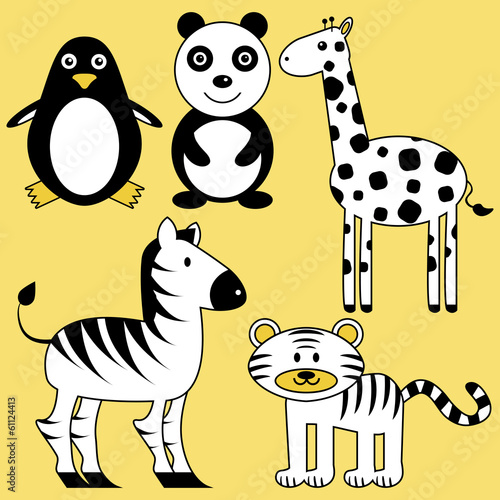 Fototapeta Naklejka Na Ścianę i Meble -  Set of cute wild black and white animals