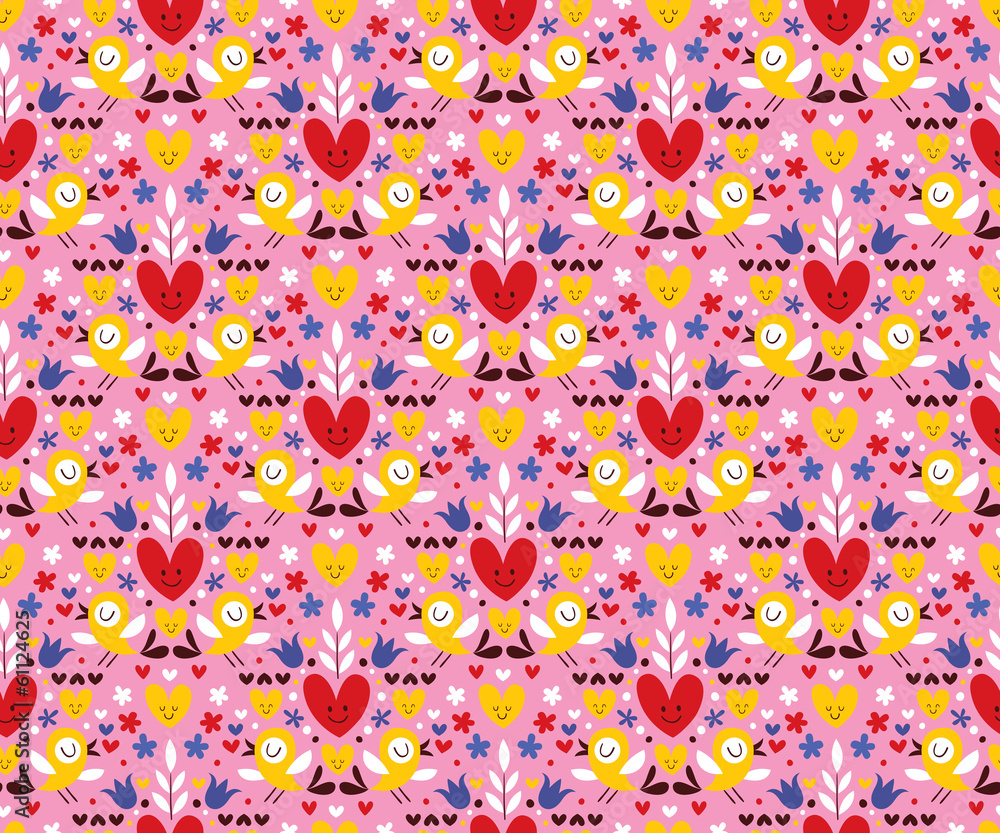 hearts & birds seamless pattern hearts & birds seamless pattern