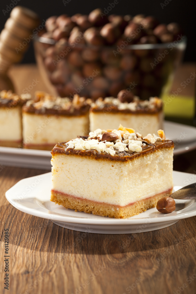 cheesecake with nuts on plate