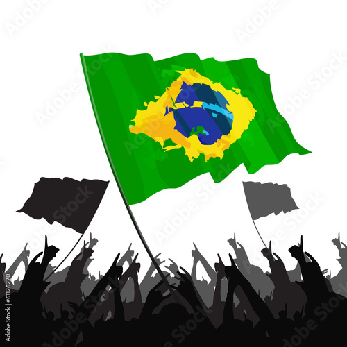 brazil sport fan crowd with flag white