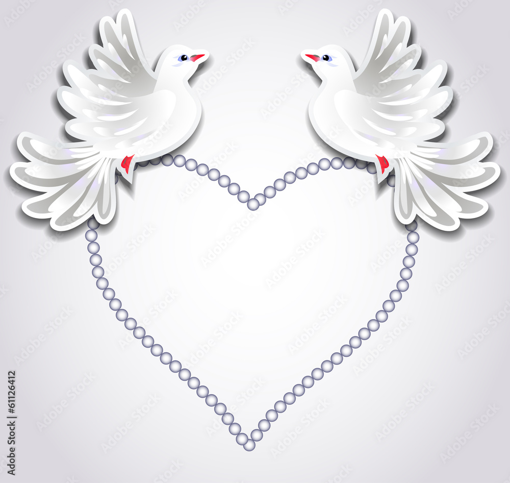 Obraz premium Two pigeons and heart