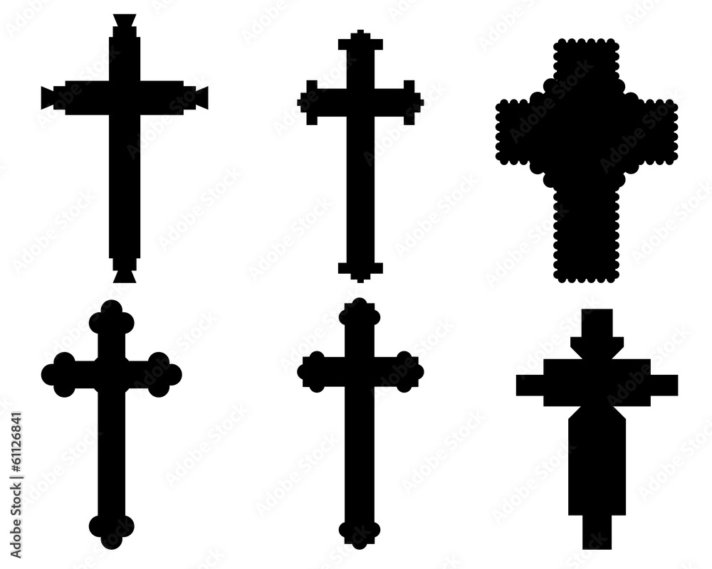 Black silhouettes of different crosses, vector illustration