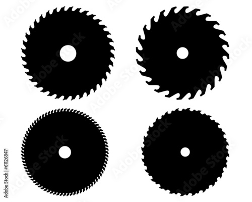 Black silhouettes of circular saw blades, vector