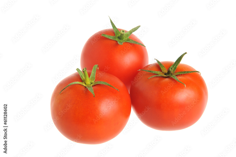 Three tomatoes isolated on white