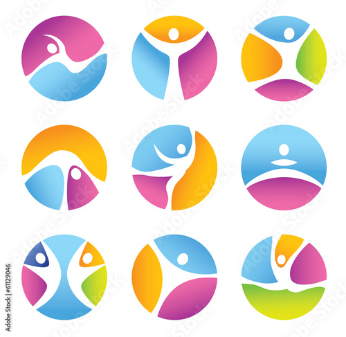 Set of round fitness symbols and icons