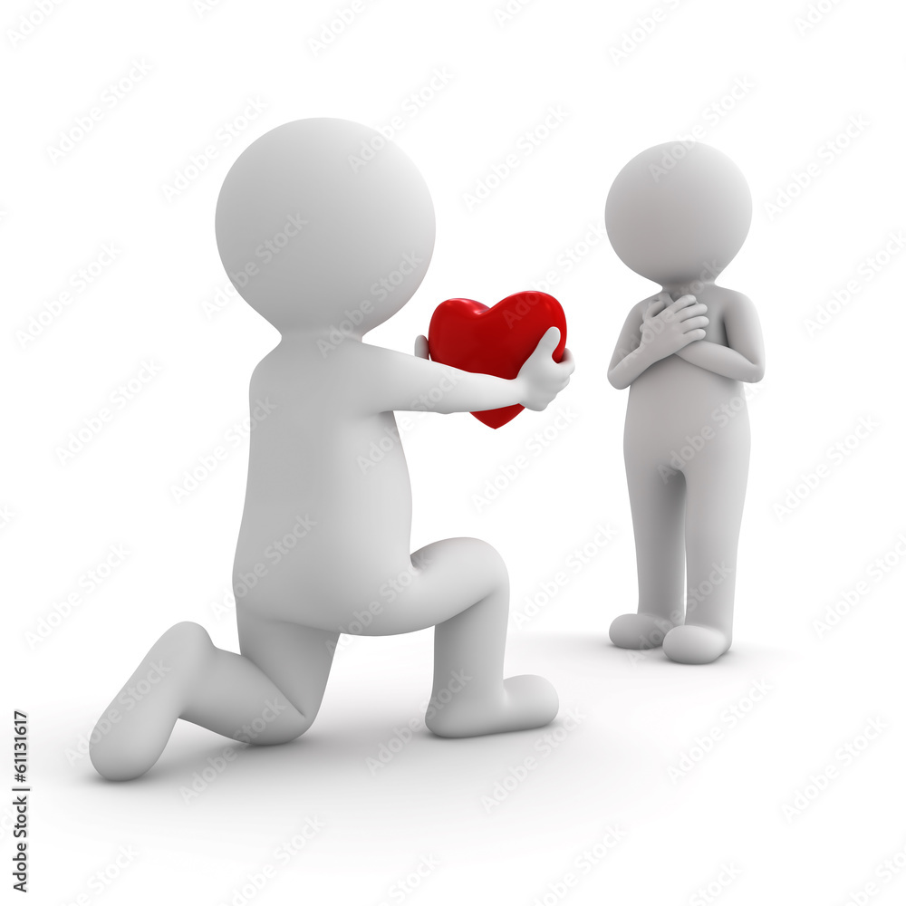 3d man getting down on one knee and giving heart to his lover 3d man getting down on one knee and giving heart to his lover