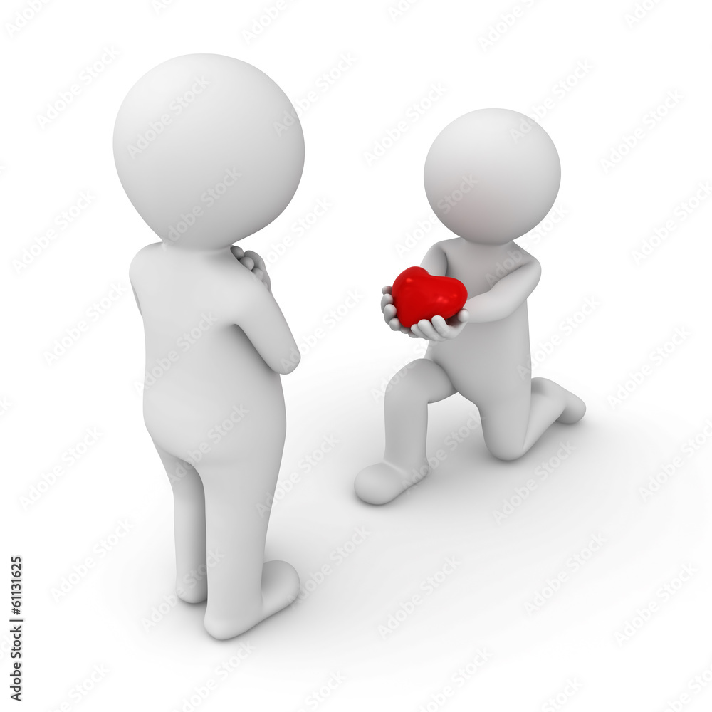 3d man getting down on one knee and giving heart to his lover 3d man getting down on one knee and giving heart to his lover