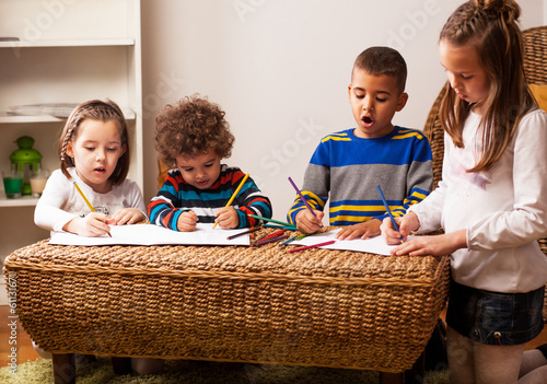 Group of mixed kids playing at home