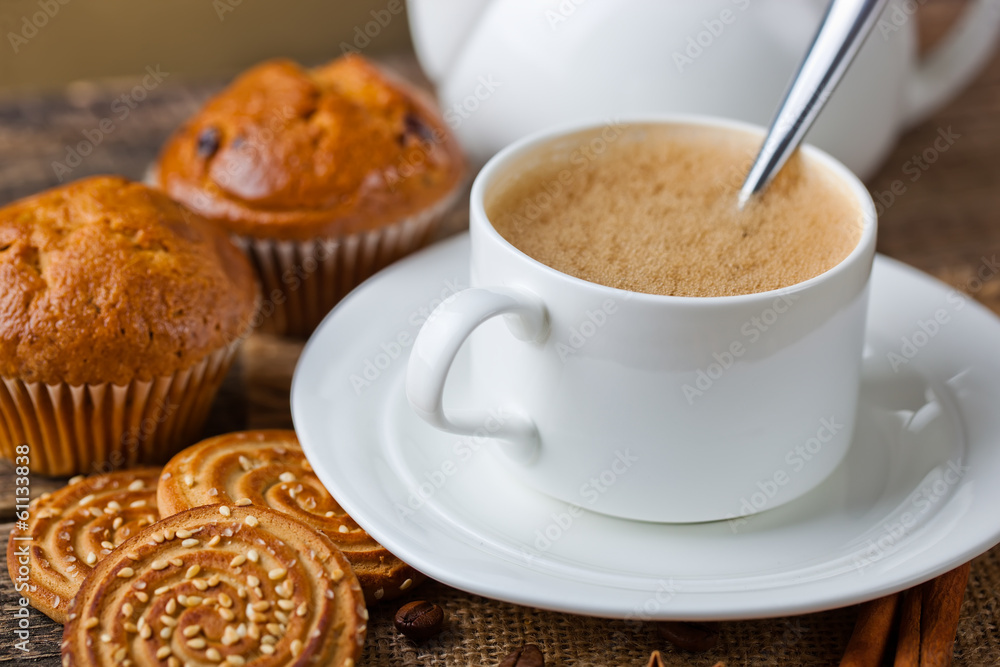 Black coffee, a cup of beans