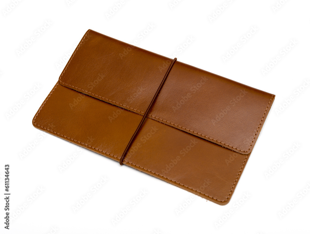 Brown leather clutch bag on a white background Brown leather clutch bag on a white background