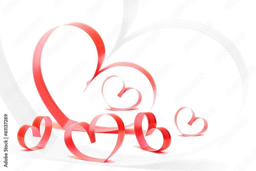 Ribbons shaped as hearts on white, valentines day concept Ribbons shaped as hearts on white, valentines day concept