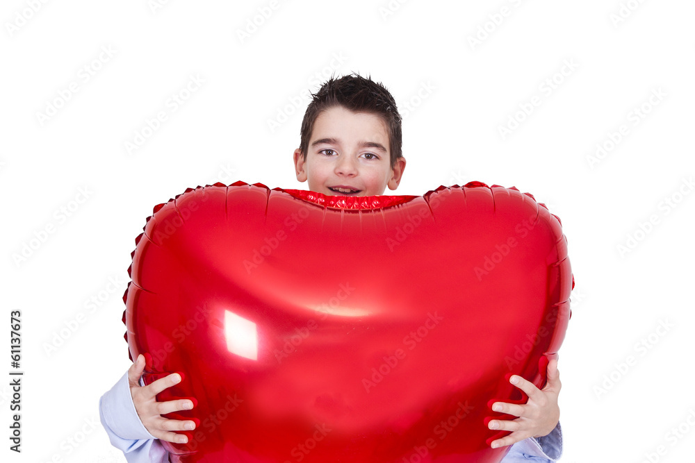 boy with heart balloon isolated on white background boy with heart balloon isolated on white background