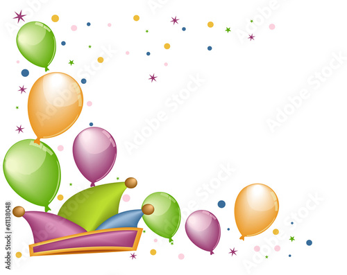 Verzierung mit Narrenkappe und bunten Ballons