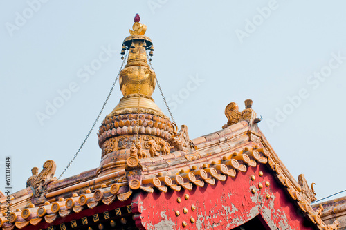 Pavilion roof in Yonghe Temple (Lama Temple) in Beijing, China