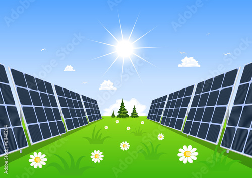 Solar panel produces green energy from the sun.