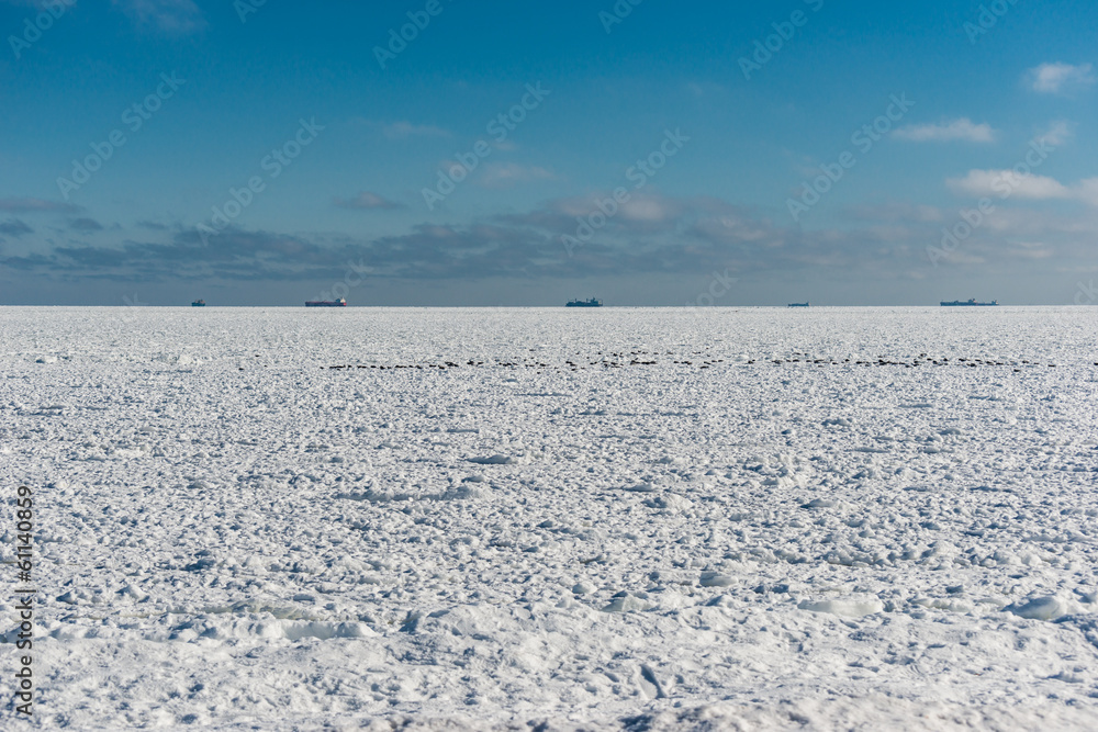 frozen sea and the ships on horizon frozen sea and the ships on horizon