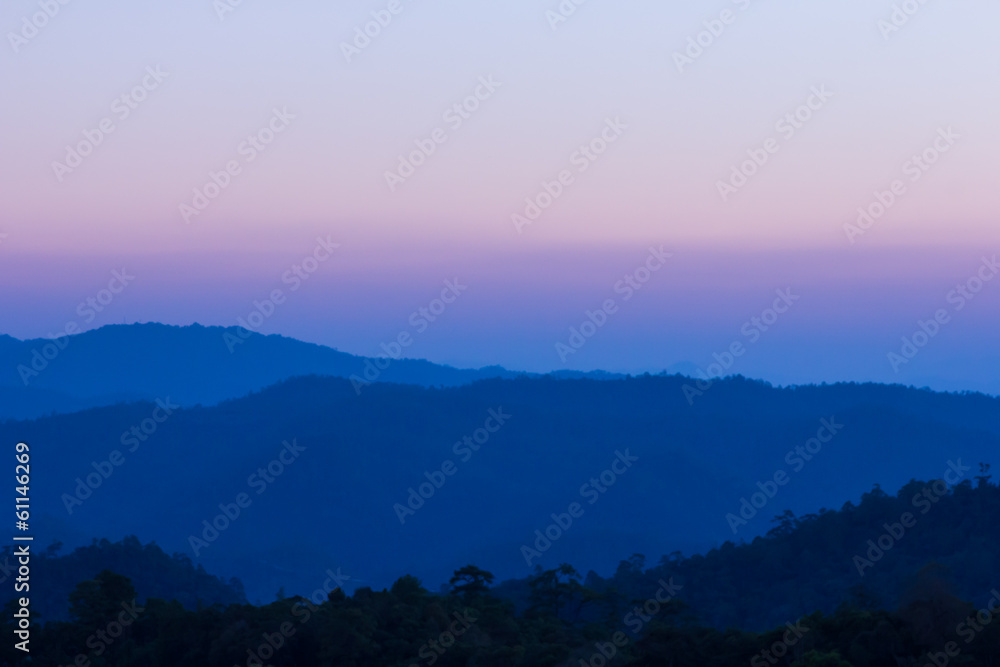 Beautiful twilight sky of mountain view at chiang dao, Thailand