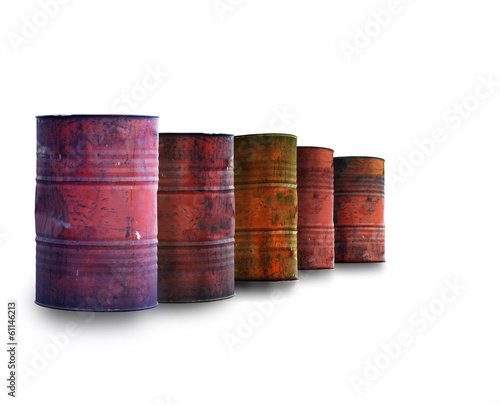 Photo oil barrels on white