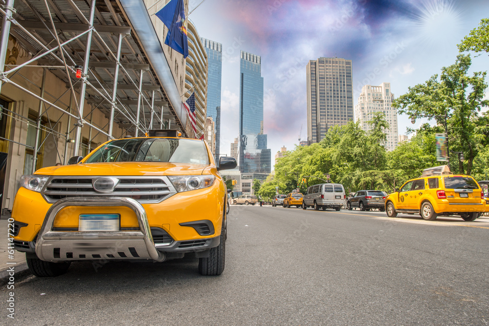 New York City. Yellow Cabs on West 59st - Central Park area