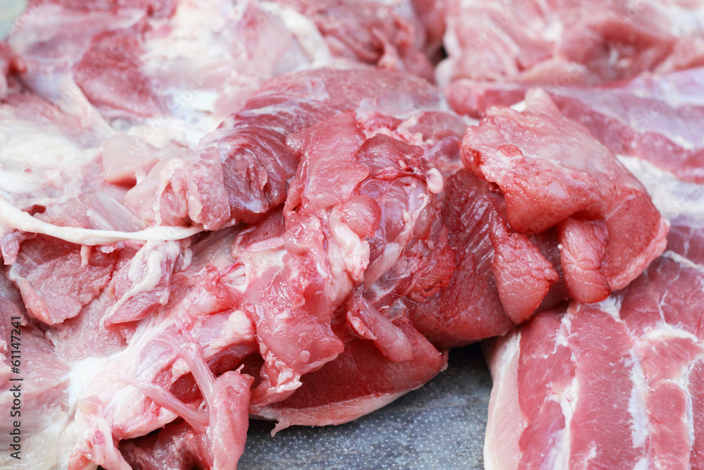 Raw pork in the market