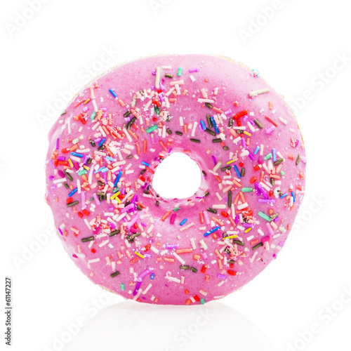 Pink donut isolated on white background