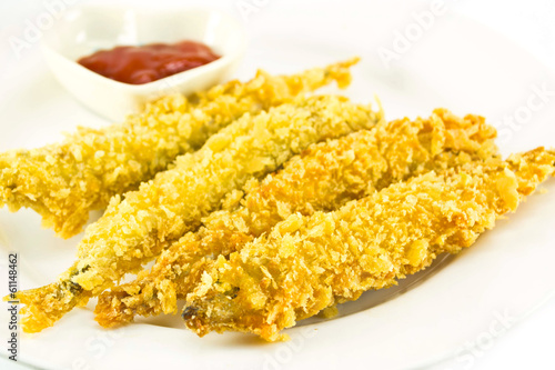 Fish fried foods on white background