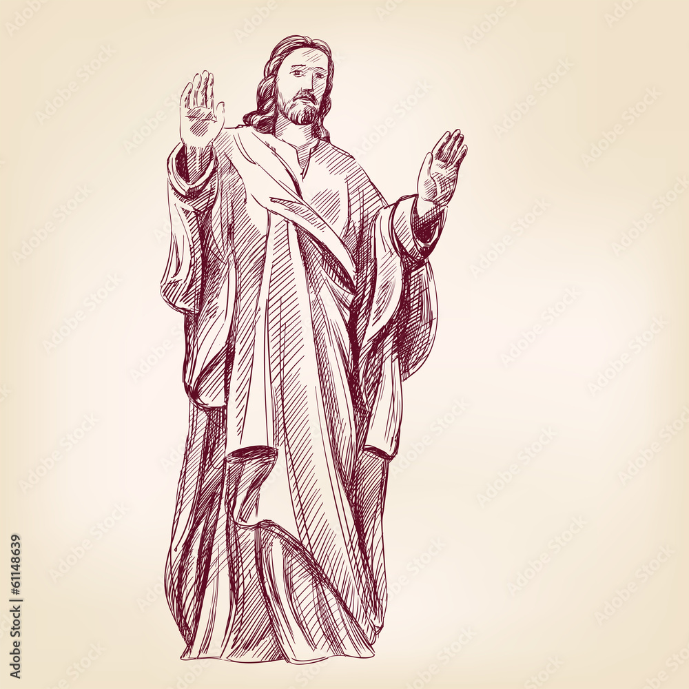 Jesus Christ Christianity hand drawn vector llustration - obrazy, fototapety, plakaty 
