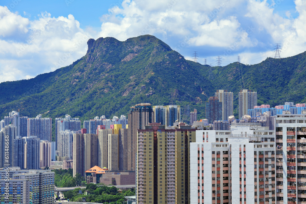 Fototapeta premium Mountain lion rock in Hong Kong city