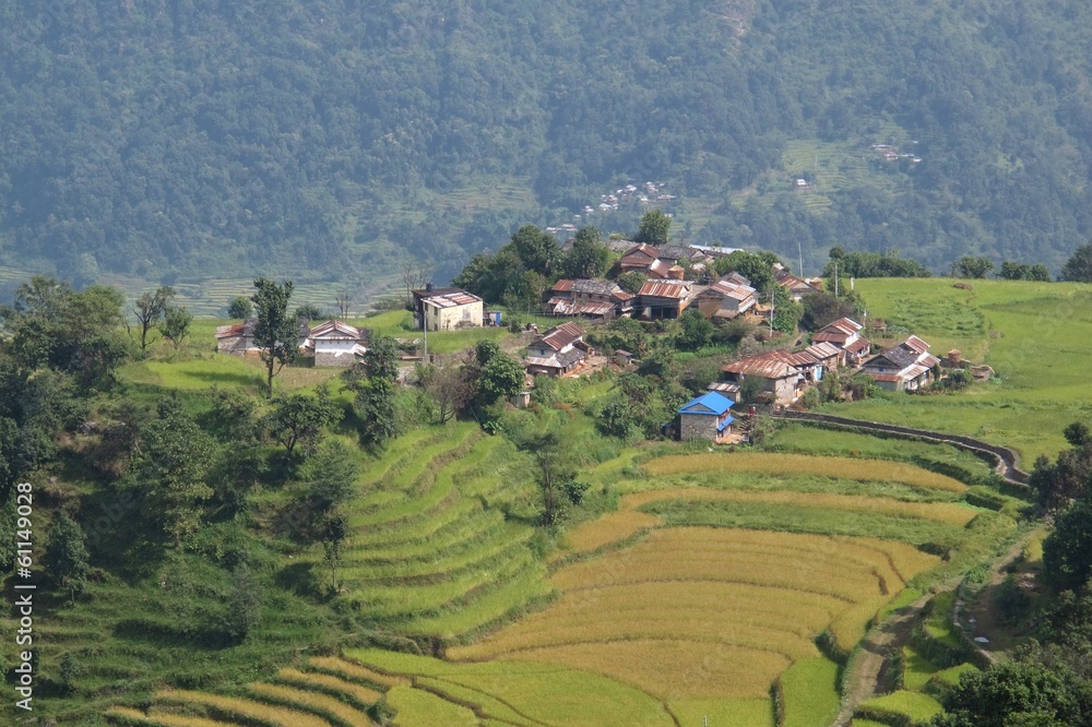 Village on a hill top near Khudi, Nepal