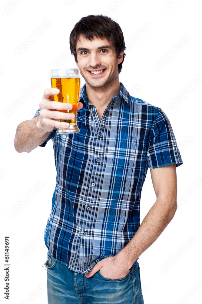 Man with beer glass isolated on white Man with beer glass isolated on white