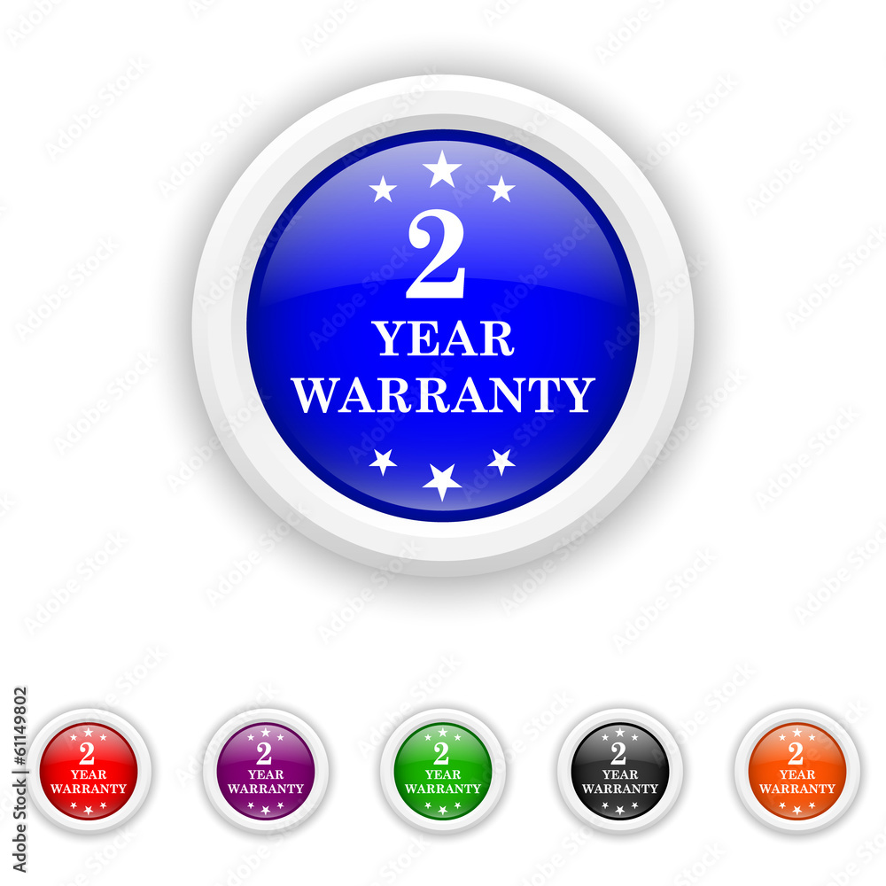2 year warranty icon - six colours set vector