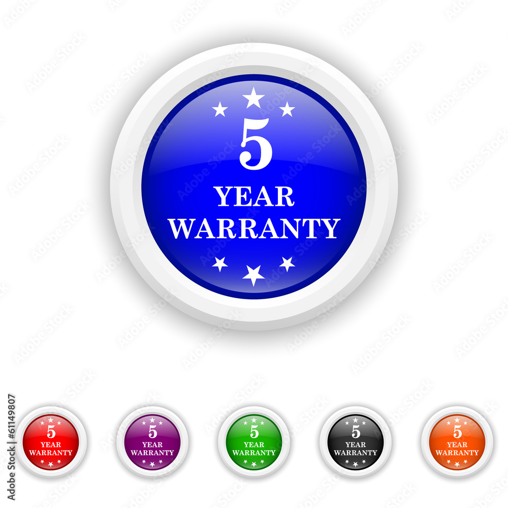 5 year warranty icon - six colours set vector 5 year warranty icon - six colours set vector