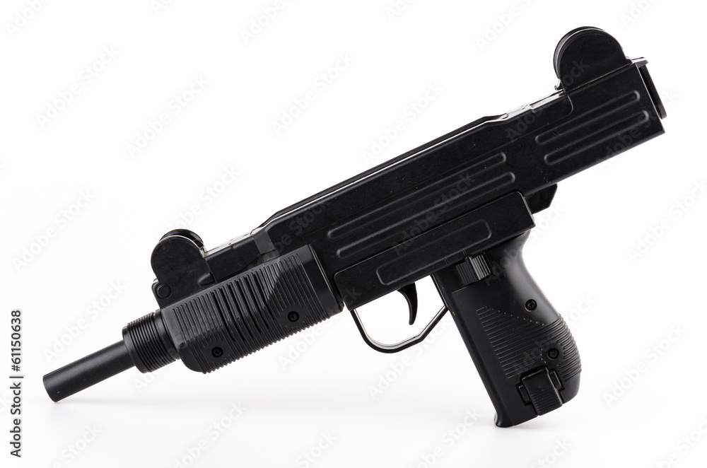 Black plastic gun isolated white background