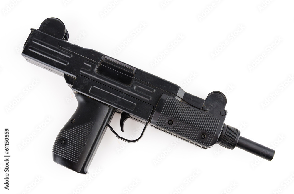 Black plastic gun isolated white background