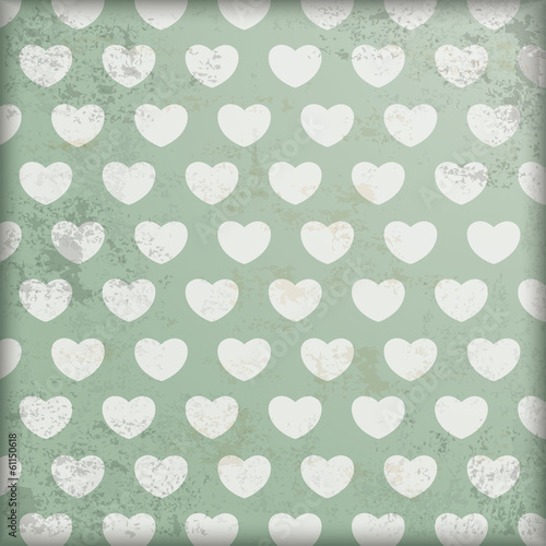 Vintage Green Background White Hearts