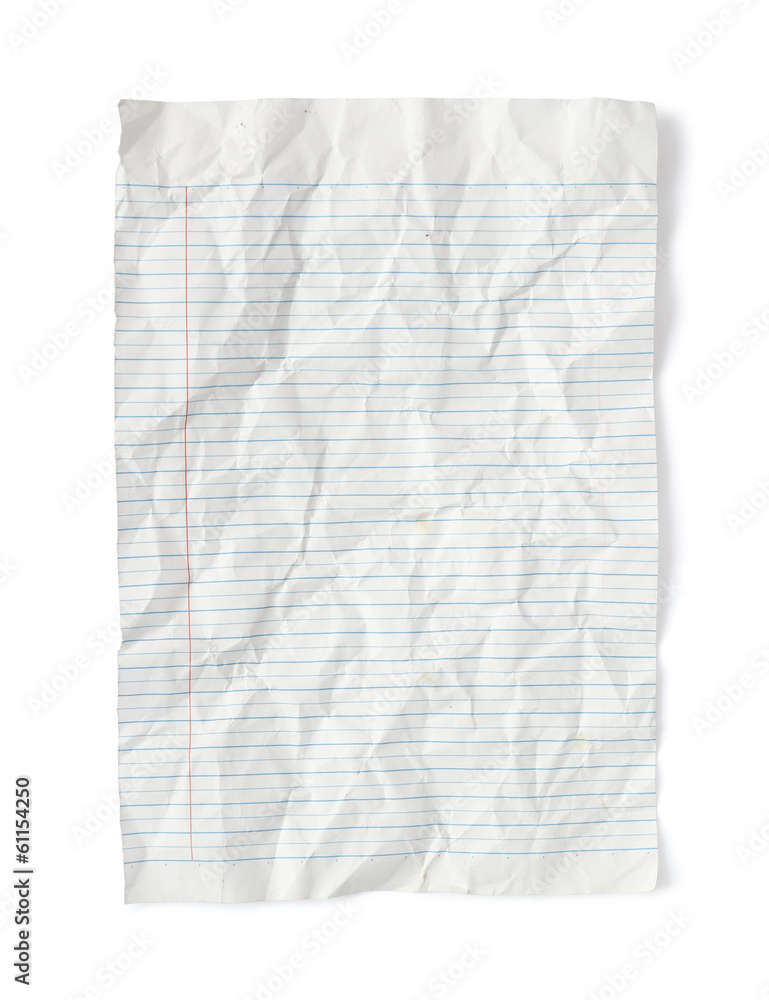 Crumpled paper (with clipping path) isolated on white background