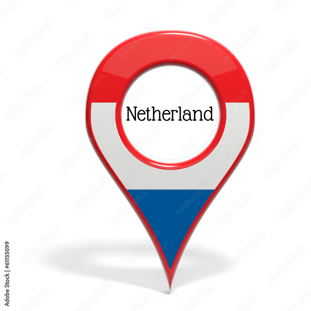 3D pinpoint with flag of Netherlands isolated on white 3D pinpoint with flag of Netherlands isolated on white