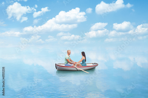 Canvas Print young couple in Love on boat