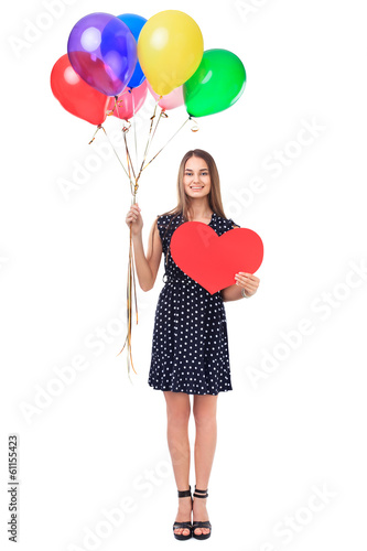 Happy woman with balloons and red heart © GVS