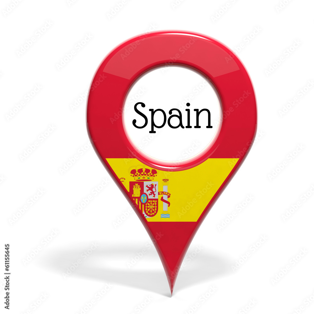 3D pinpoint with flag of Spain isolated on white 3D pinpoint with flag of Spain isolated on white