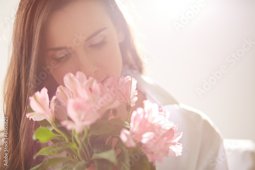 Smelling flowers